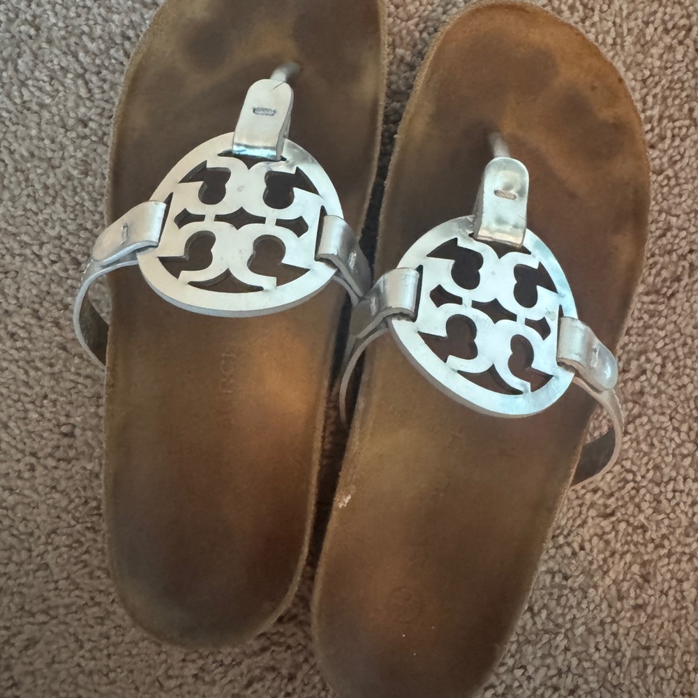 Tory Burch Silver and Brown Sandals